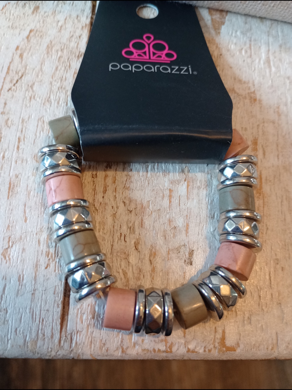 paparazzi Pink and Olive Chunky Bead Stretch Bracelet